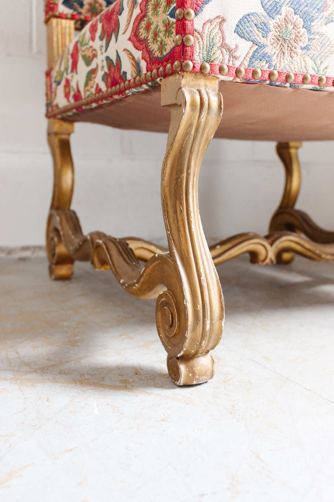 pair of 19th century French Louis XIV style tapestry & gilt walnut armchairs