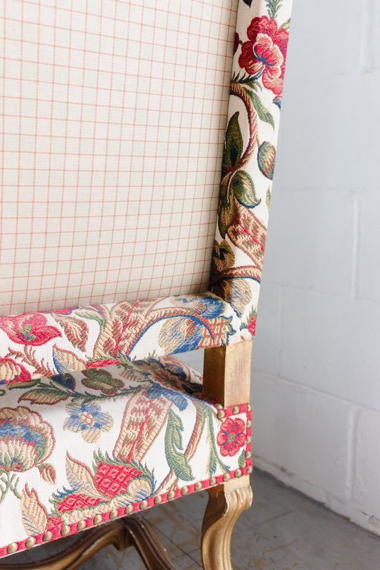 pair of 19th century French Louis XIV style tapestry & gilt walnut armchairs