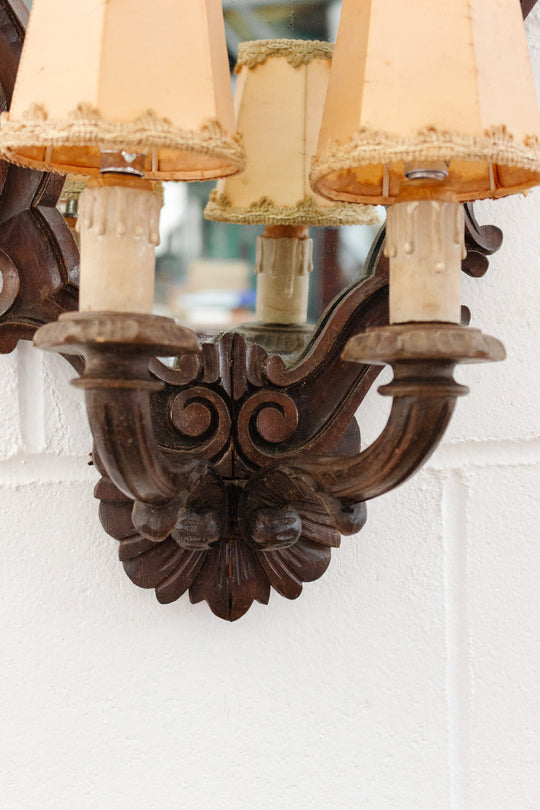 1920s French carved wood rococo style mirror sconce