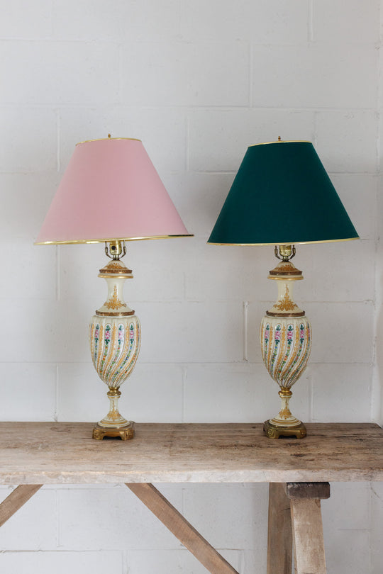 antique french sèvres style hand painted lamp with shade