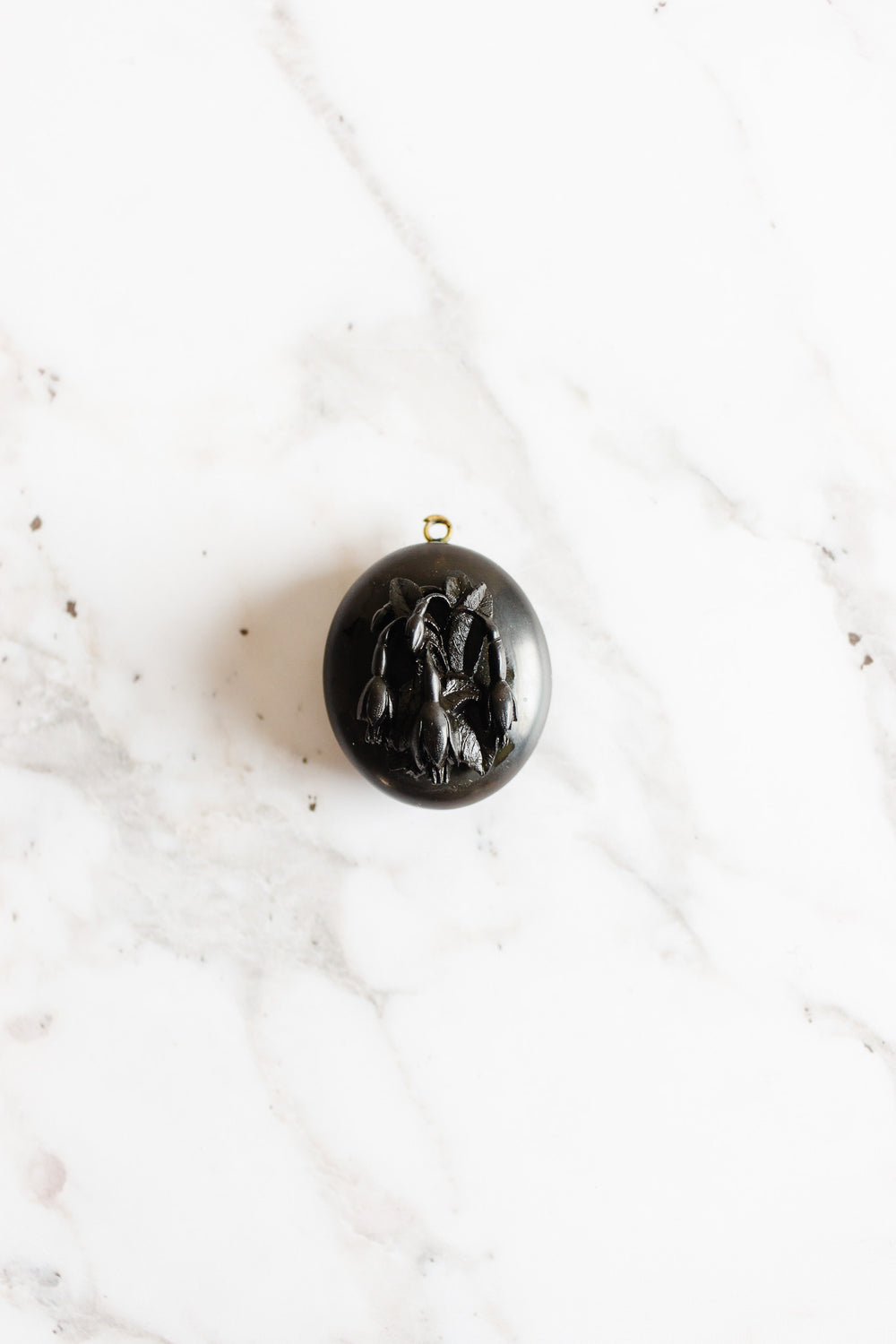 19th century French hand carved jet “forget-me-not” locket