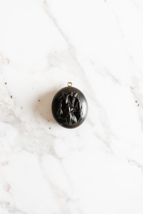19th century French hand carved jet “forget-me-not” locket