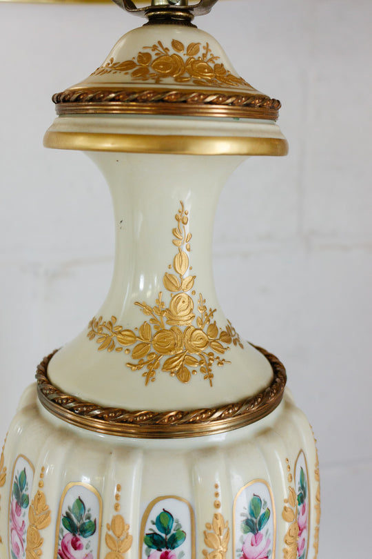 antique french sèvres style hand painted lamp with shade