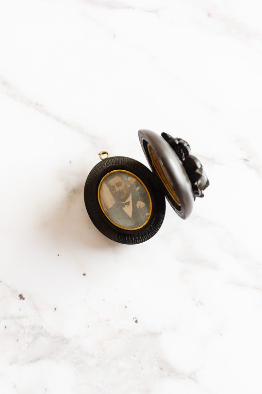 19th century French hand carved jet “forget-me-not” locket