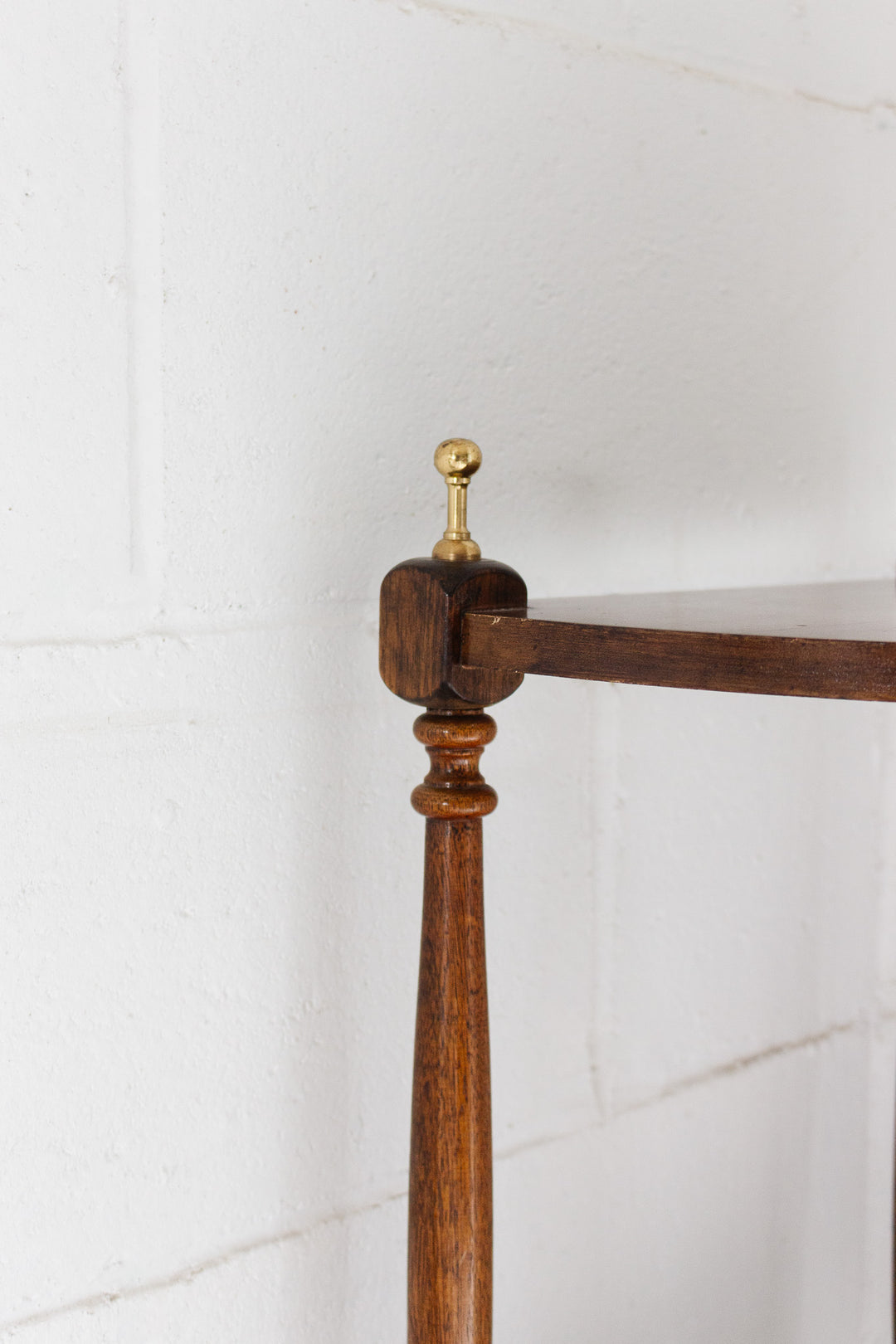 victorian mahogany corner shelf with brass finials