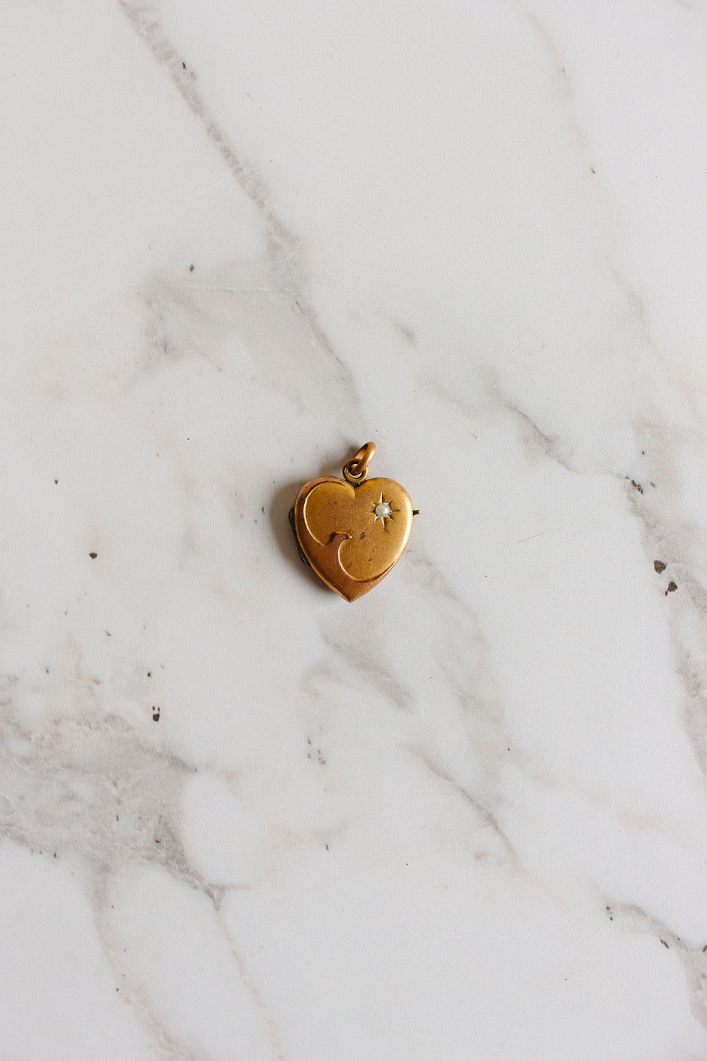 antique french "coeur d'amour" gold filled locket with pearl