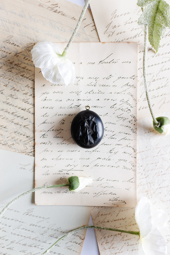 19th century French hand carved jet “forget-me-not” locket