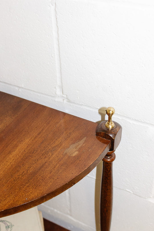 victorian mahogany corner shelf with brass finials