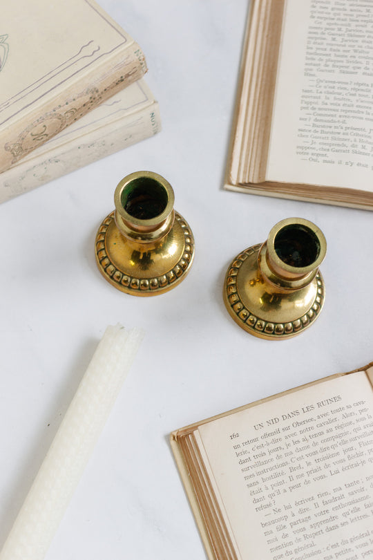 vintage french brass candlestick pair