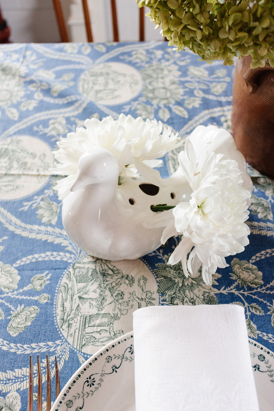 1960s French porcelain dove floral frog vase