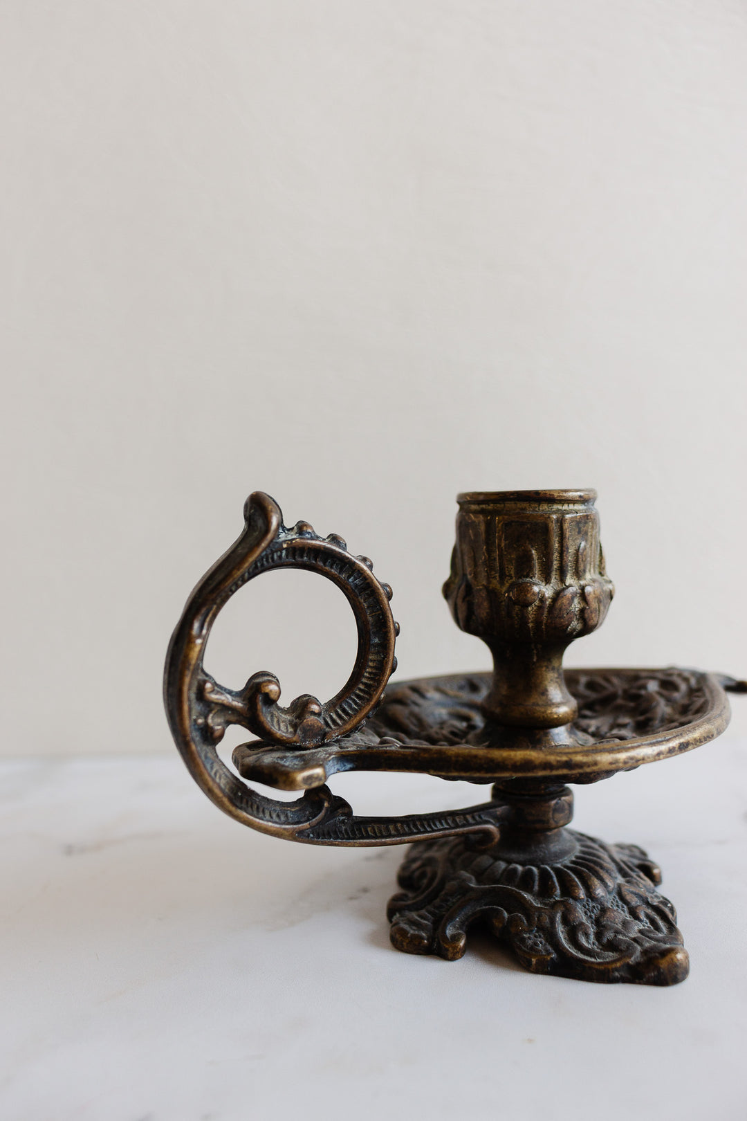 antique french ornate tall chamberstick