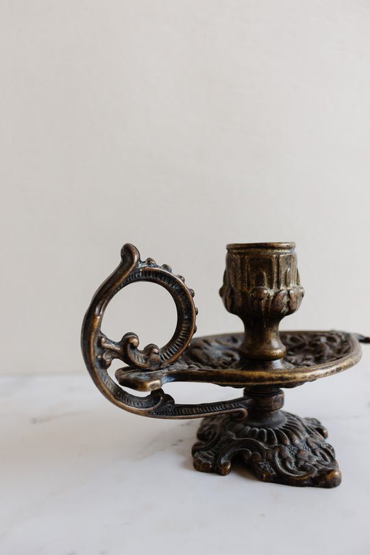 antique french ornate tall chamberstick