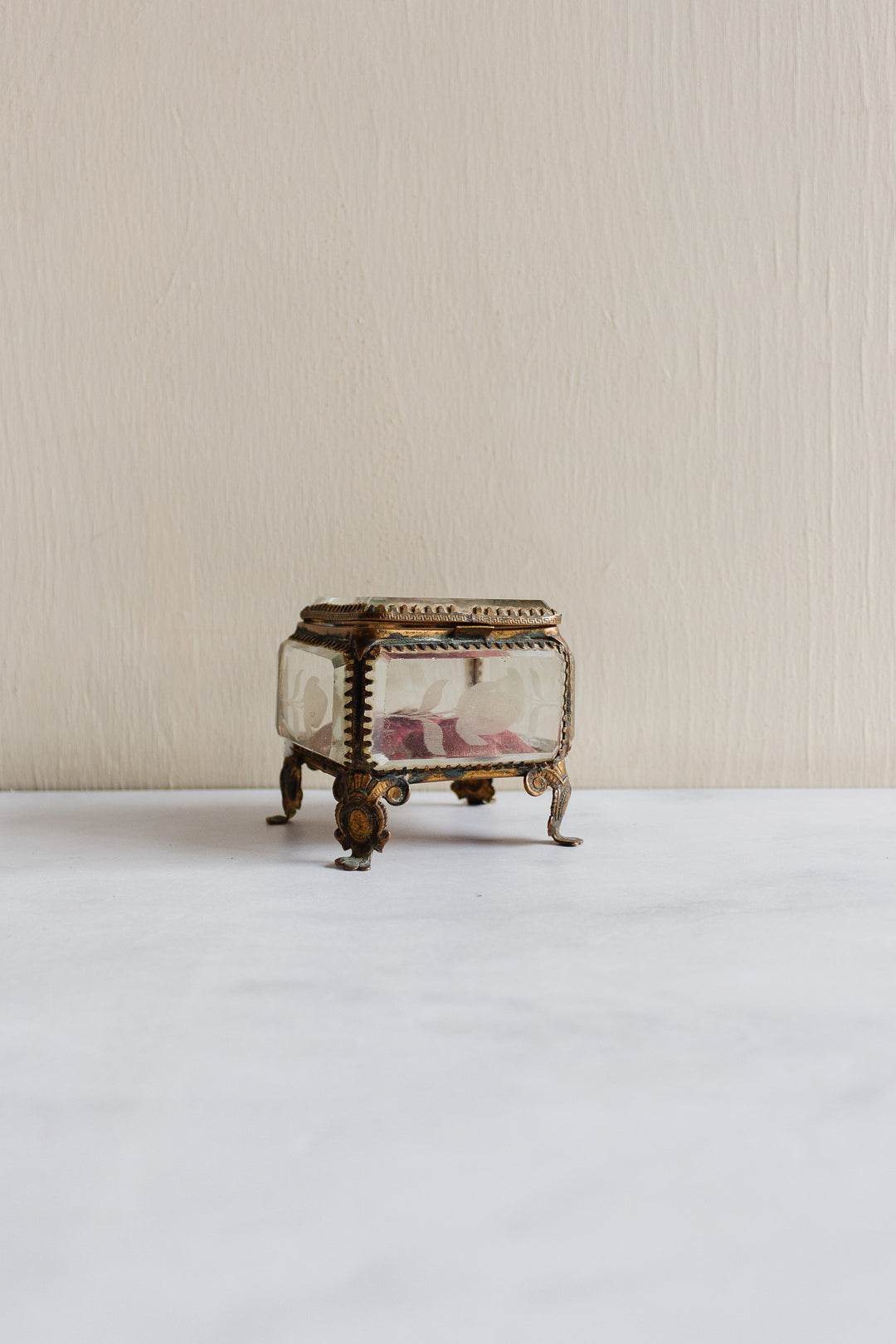 19th century Napoleon III gilt ormolu and beveled etched glass bijoux casket