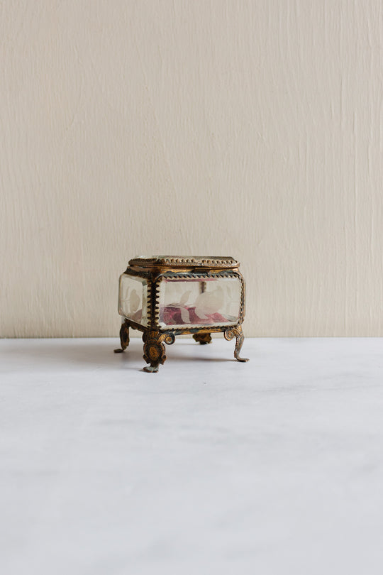 19th century Napoleon III gilt ormolu and beveled etched glass bijoux casket