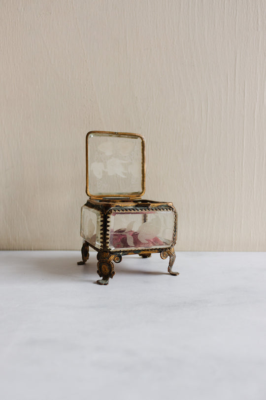 19th century Napoleon III gilt ormolu and beveled etched glass bijoux casket