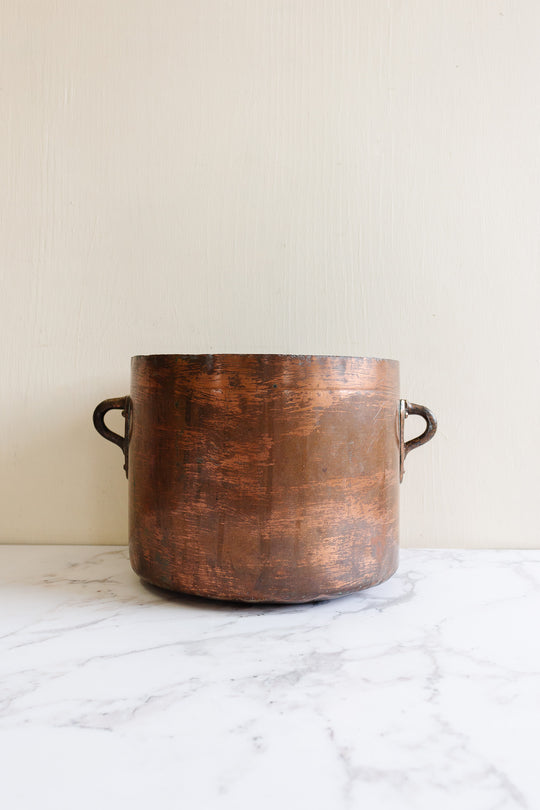 19th century French large hand forged copper stock pot
