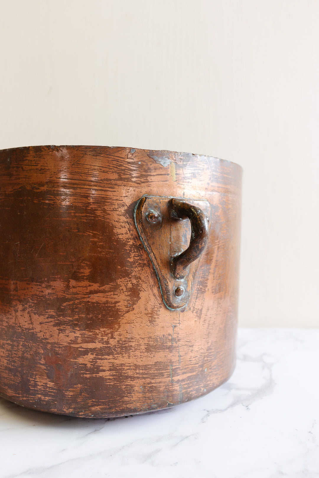 19th century French large hand forged copper stock pot