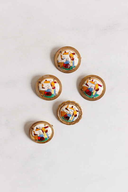 vintage french "la vie quotidienne" hand painted brooch