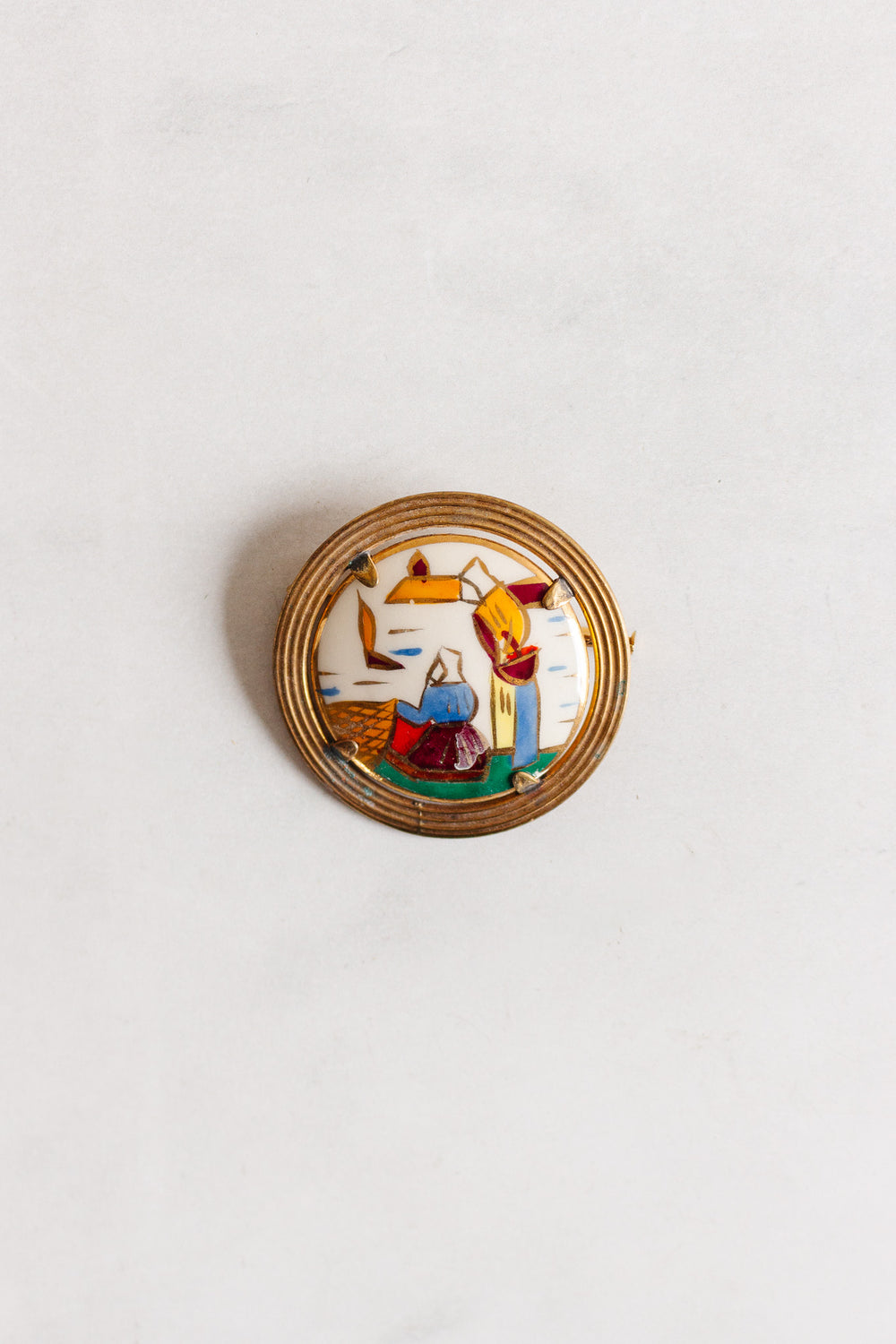 vintage french "la vie quotidienne" hand painted brooch