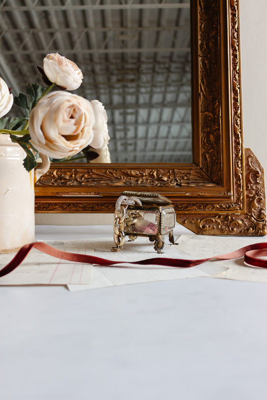 19th century Napoleon III gilt ormolu and beveled etched glass bijoux casket