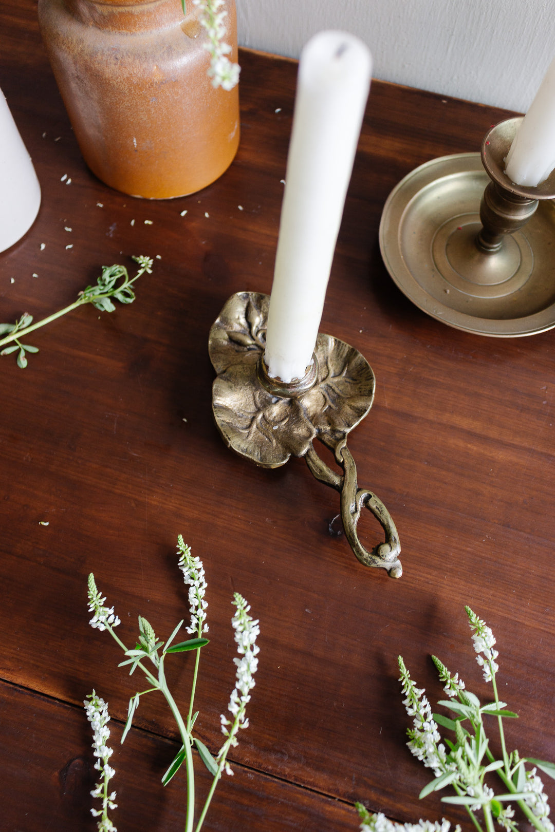 vintage french gilt metal "leaves and vines" chamberstick