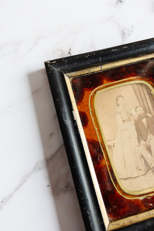 19th century French Napoleon III ebony and faux tortoise shell frame