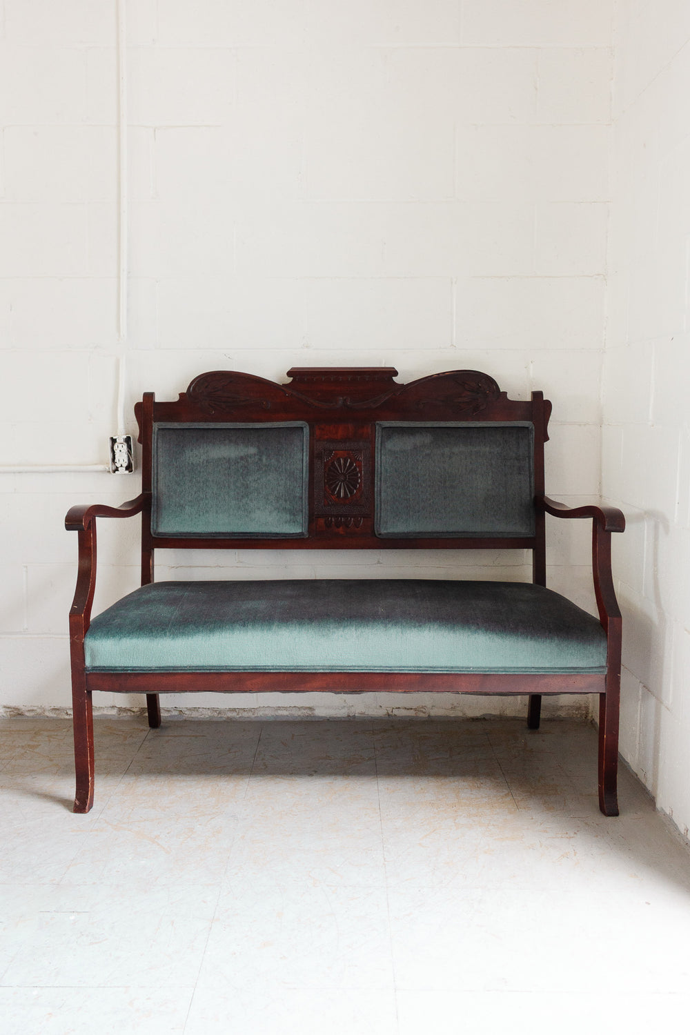 antique english Eastlake upholstered settee