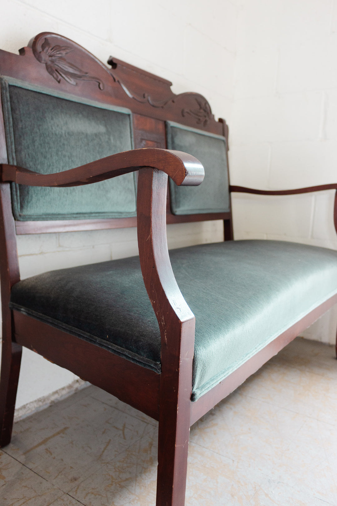 antique english Eastlake upholstered settee