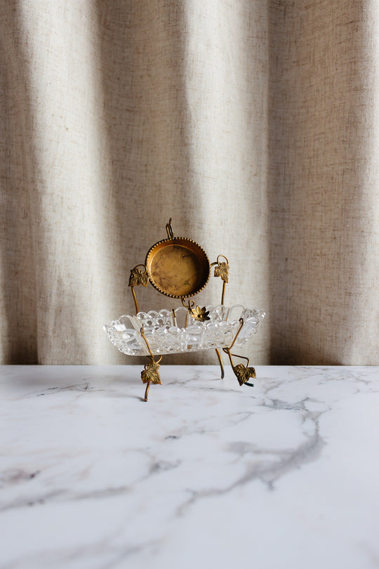 19th century French Napoleon III Baccarat crystal and brass ring dish