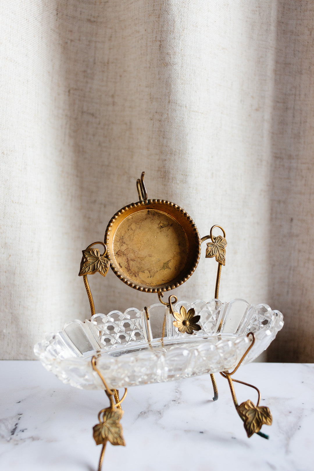 19th century French Napoleon III Baccarat crystal and brass ring dish