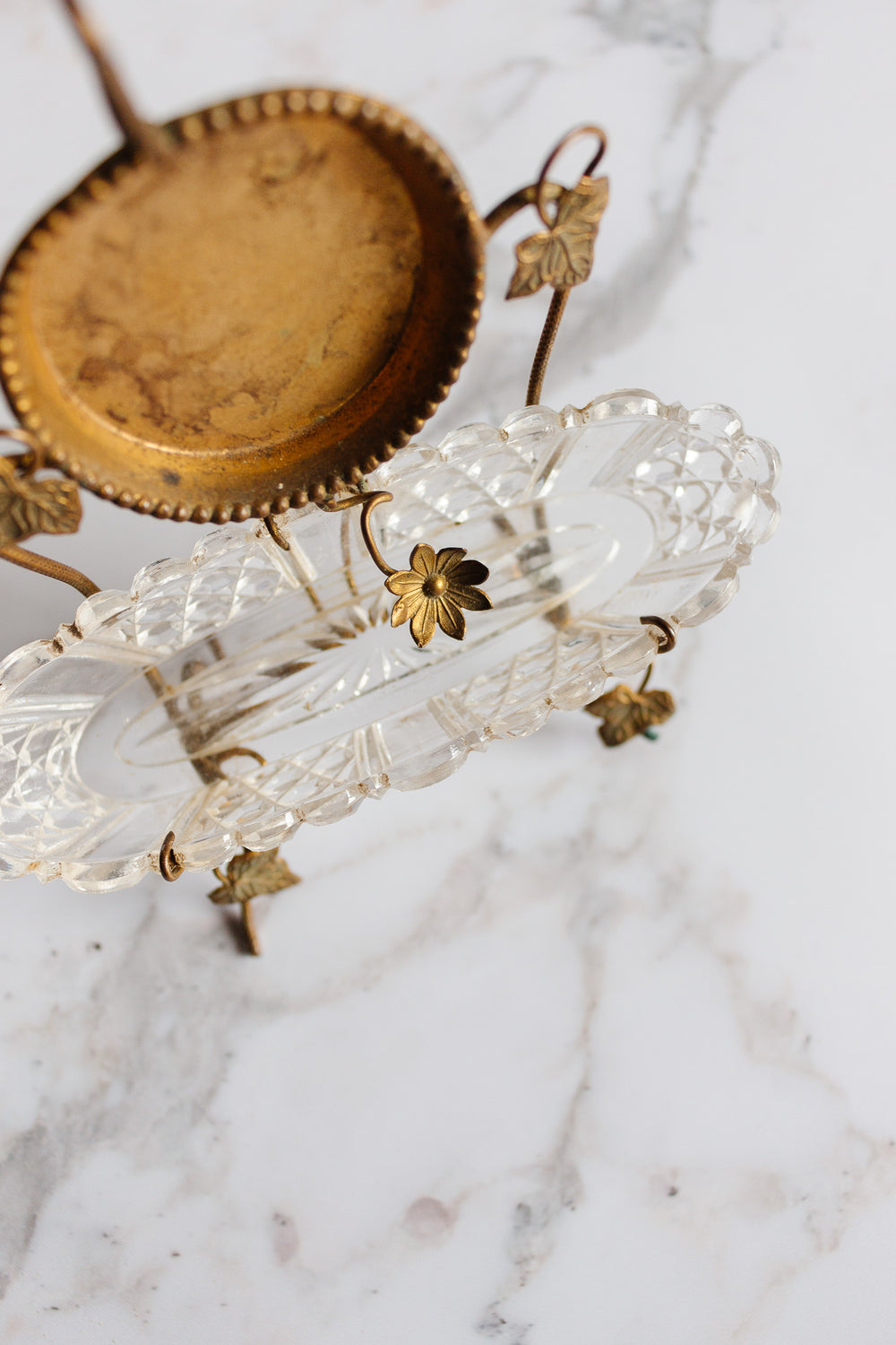 19th century French Napoleon III Baccarat crystal and brass ring dish