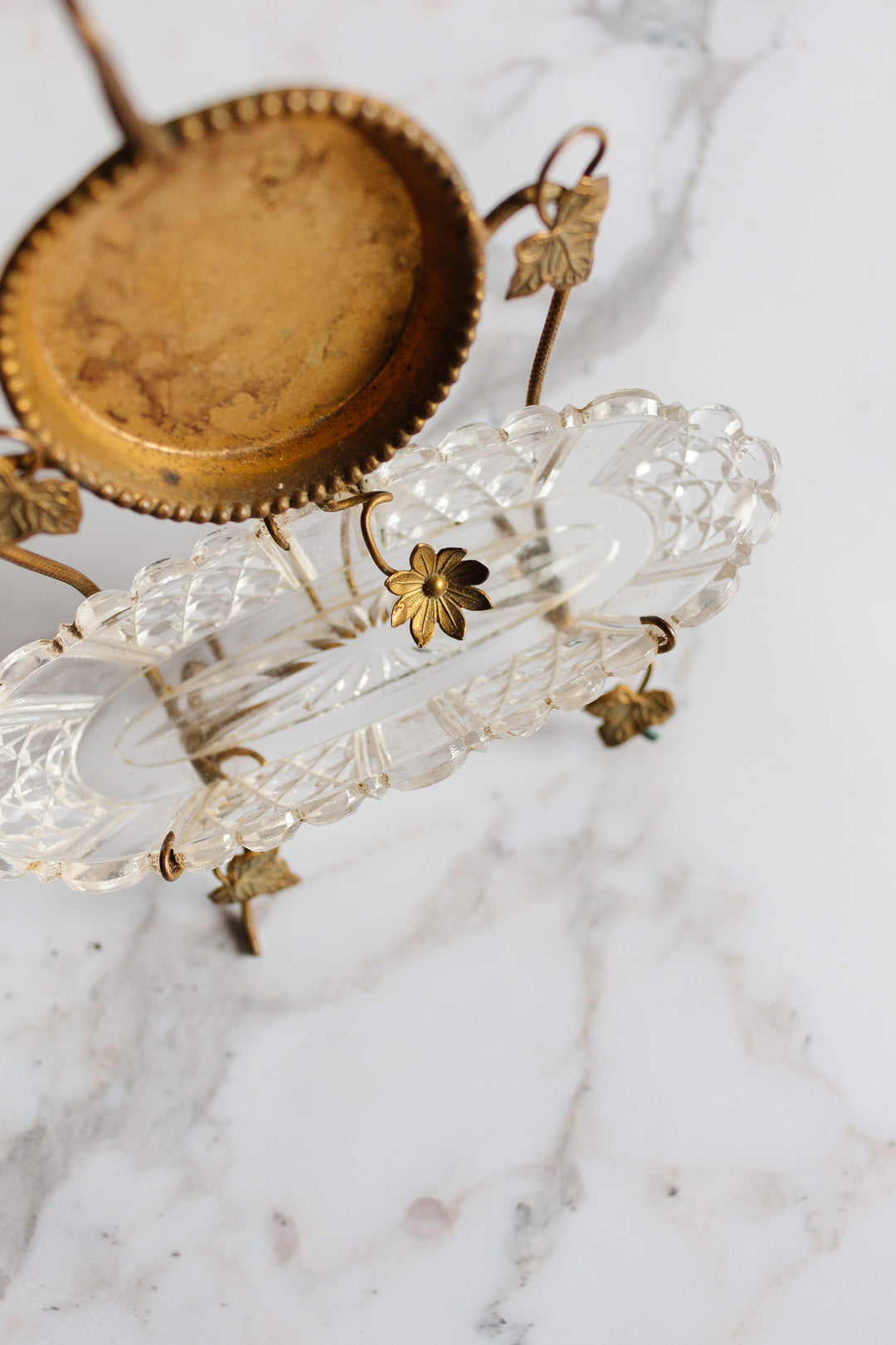 19th century French Napoleon III Baccarat crystal and brass ring dish