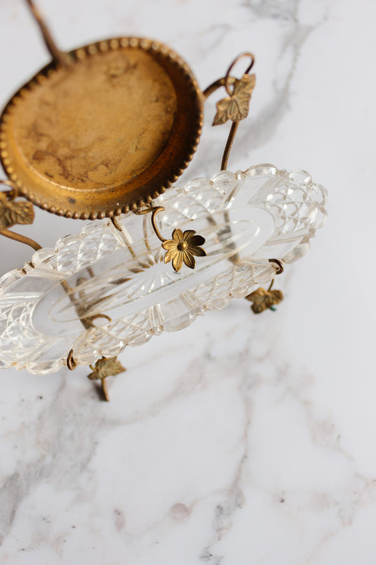19th century French Napoleon III Baccarat crystal and brass ring dish
