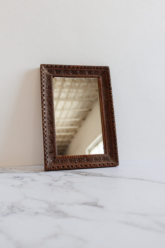antique french ornately hand carved wood mirror