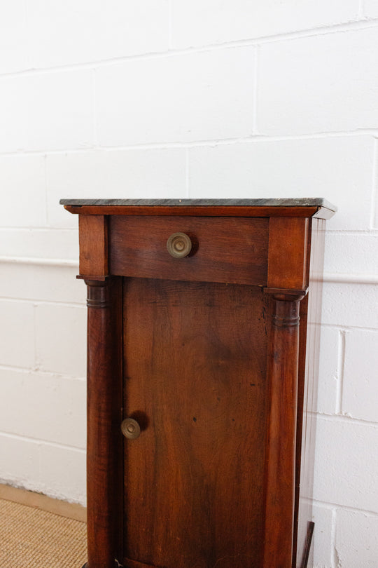 19th century French Empire cherry wood nightstand with gray marble top