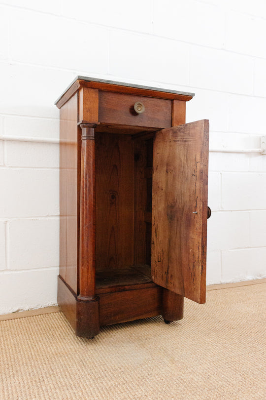 19th century French Empire cherry wood nightstand with gray marble top