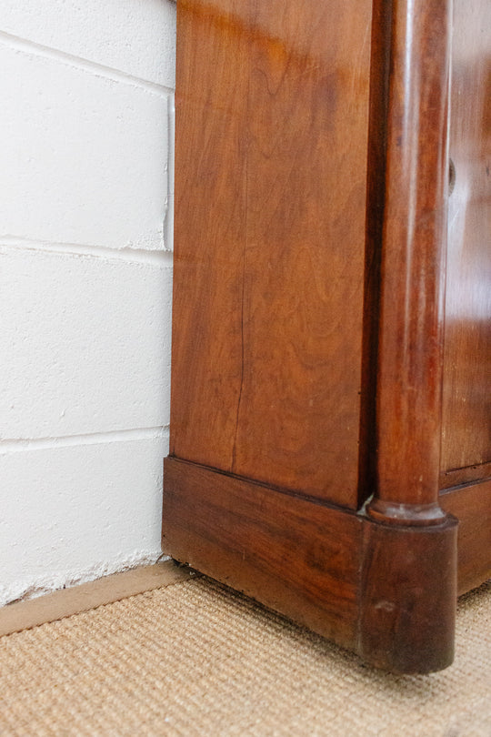 19th century French Empire cherry wood nightstand with gray marble top