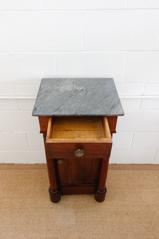 19th century French Empire cherry wood nightstand with gray marble top