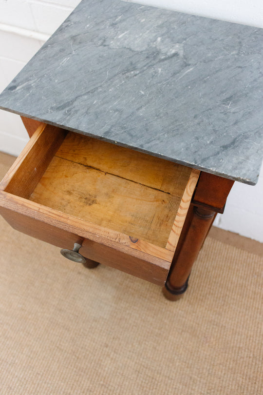 19th century French Empire cherry wood nightstand with gray marble top
