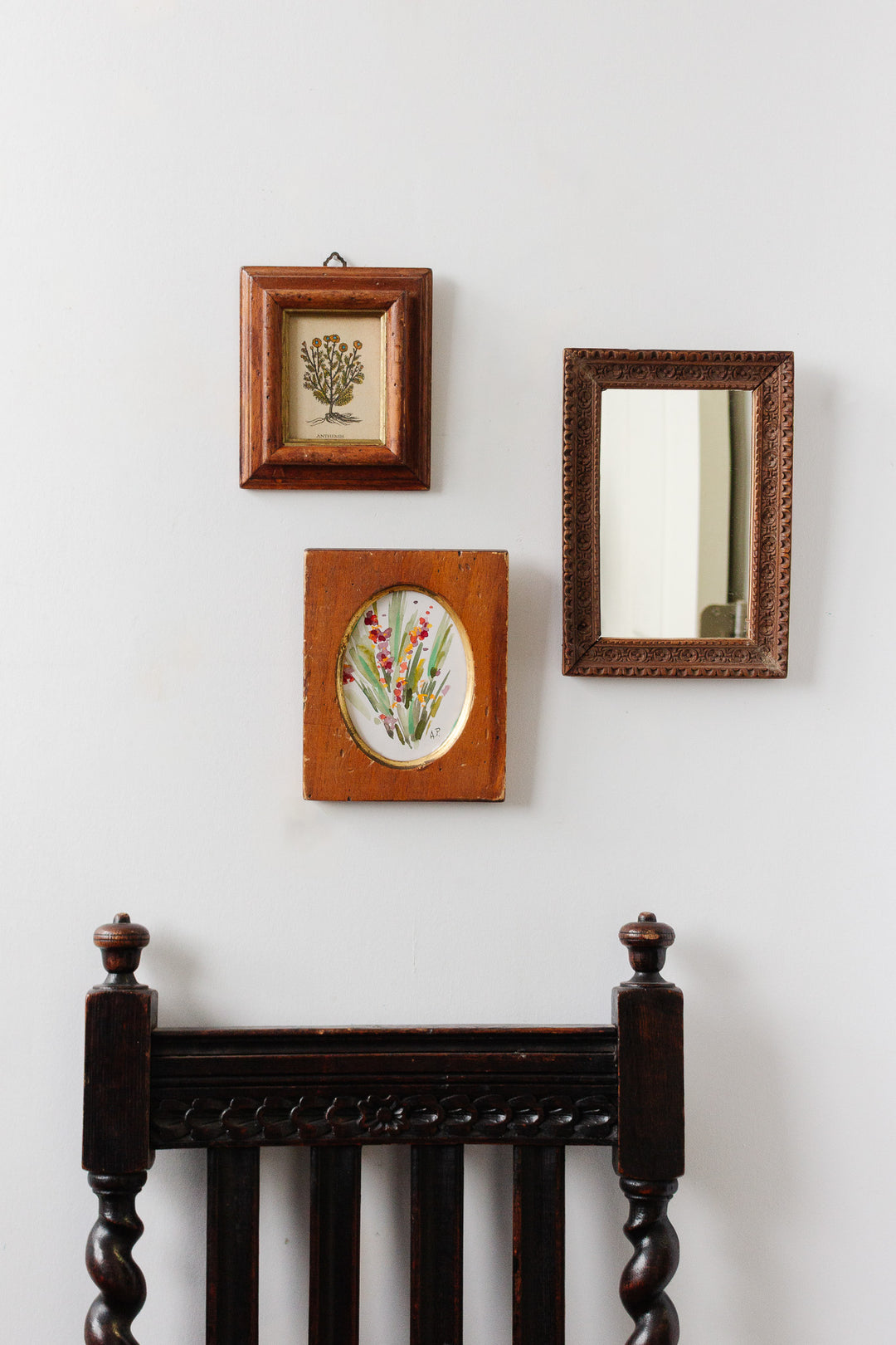 antique french ornately hand carved wood mirror