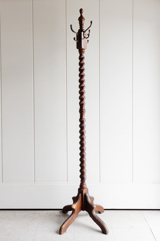 antique English barley twist coat rack