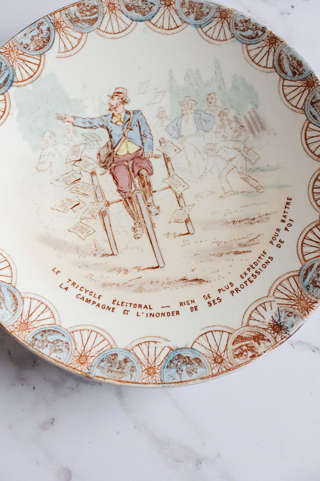 19th century French KG Luneville “cycliste” talking plate