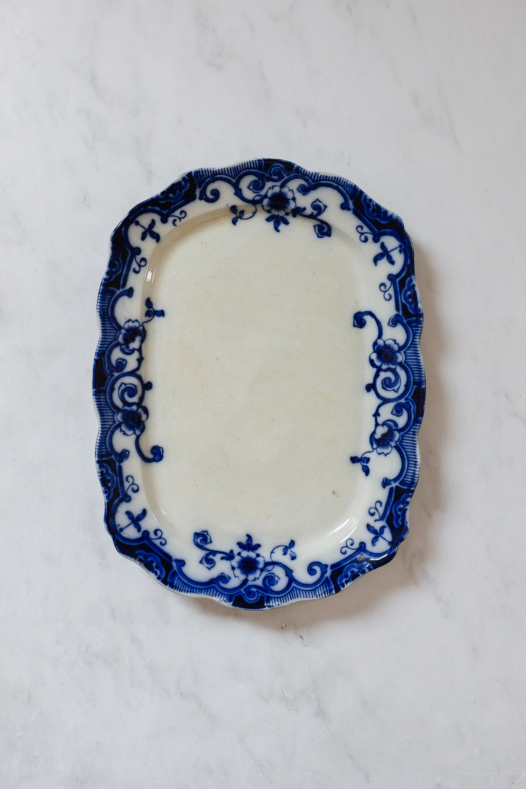 antique English flow blue set of three large platters