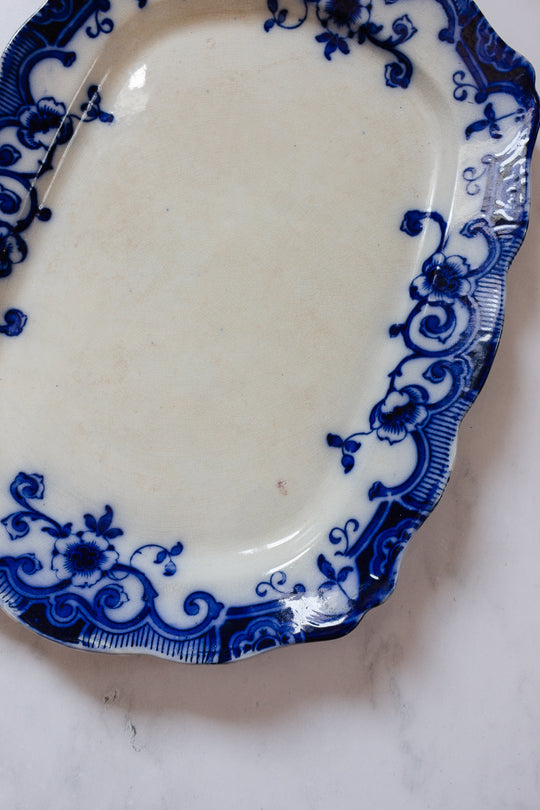 antique English flow blue set of three large platters