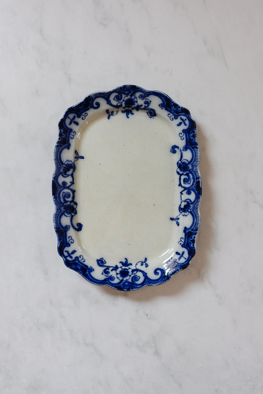 antique English flow blue set of three large platters