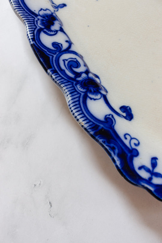 antique English flow blue set of three large platters