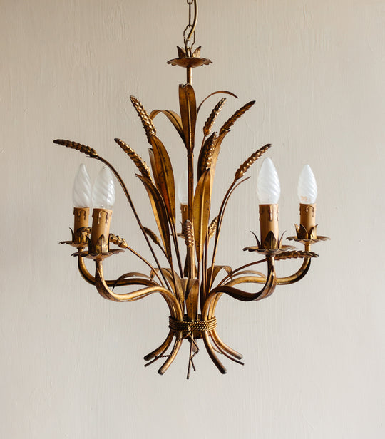 1970s gilt foliate Hans Kögl “golden wheat” chandelier