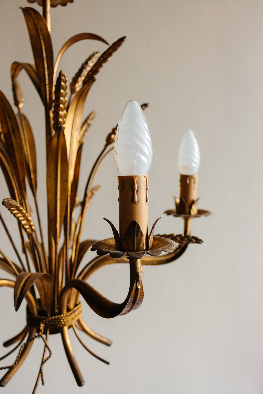 1970s gilt foliate Hans Kögl “golden wheat” chandelier