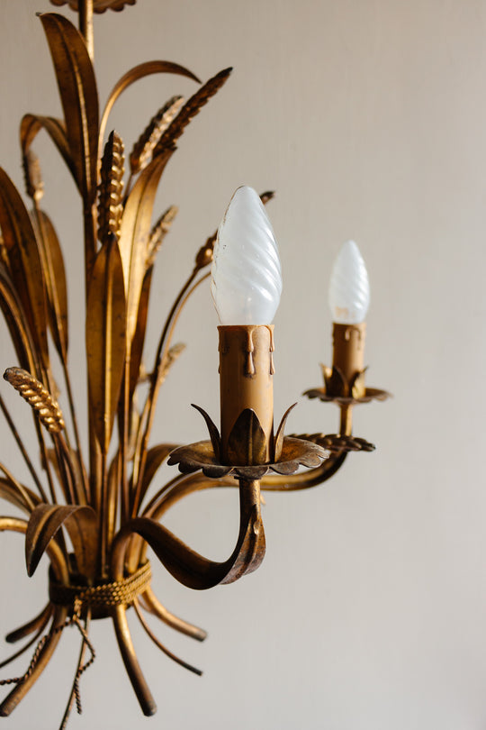 1970s gilt foliate Hans Kögl “golden wheat” chandelier