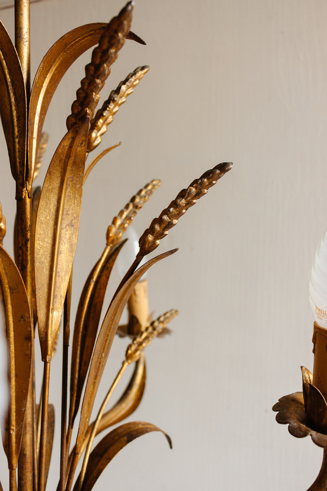 1970s gilt foliate Hans Kögl “golden wheat” chandelier